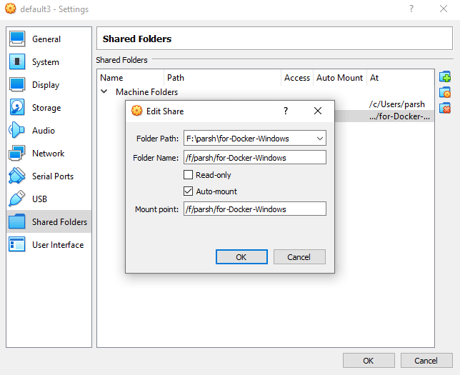 Oracle VM Virtualbox Settings Shared Folders